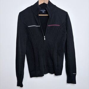 Tommy Hilfiger Sweater Womens Medium‎ Blue Red White Full Zip Flag Logo